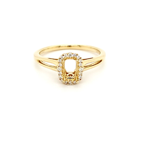 Picture of Yellow Gold Curved Emerald Diamond Halo Semi Mount