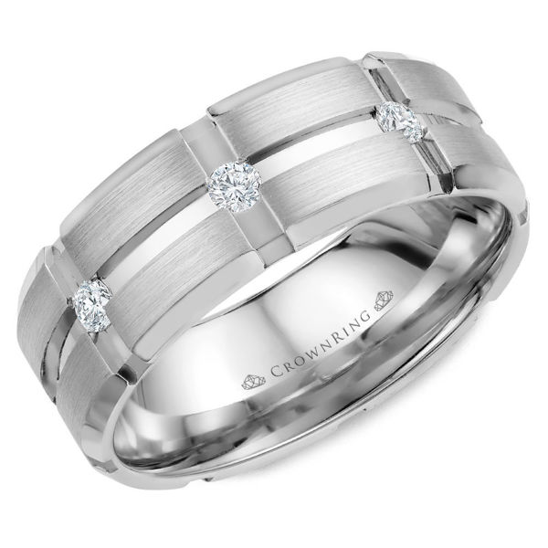 Picture of Brushed Finish Carved Round Diamond Men's Wedding Band